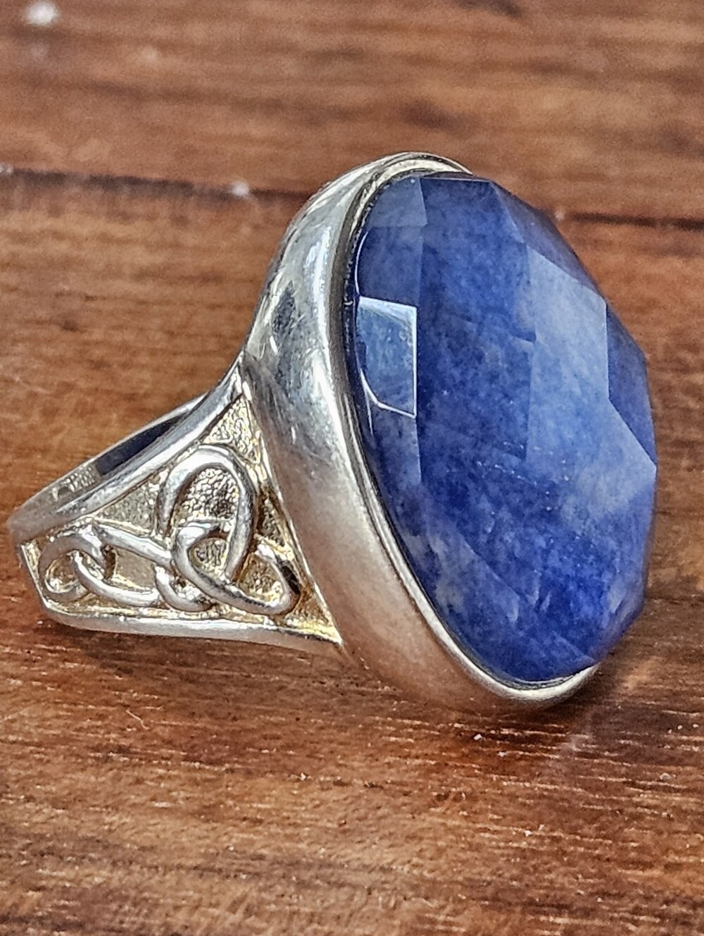 Designer Sterling Silver Celtic Knot Blue Lapis Lazuli Quartz Doublet Ring